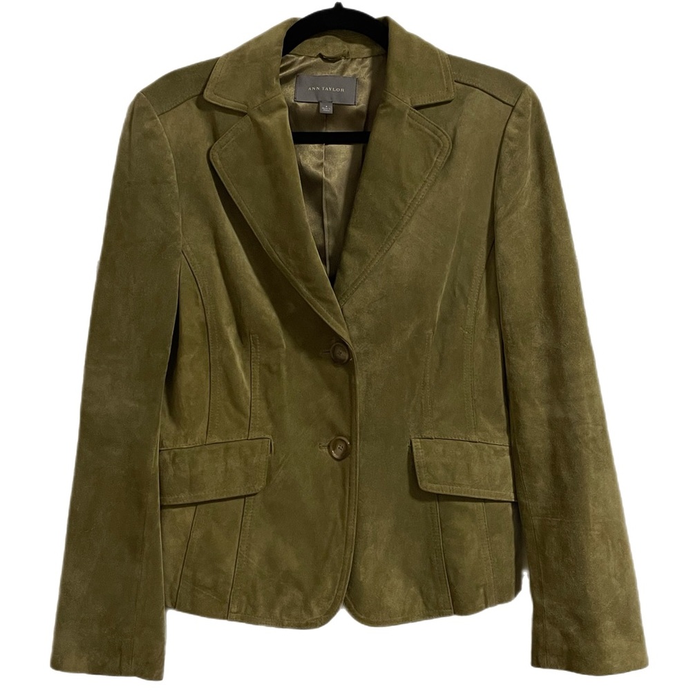 Ann Taylor Green Leather Blazer Jacket sz 8